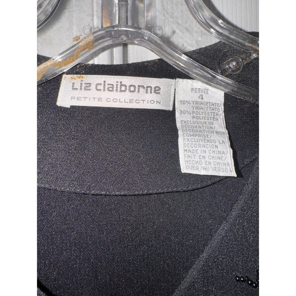 Liz Claiborne VINTAGE Petite Black Beaded Long Sleeve‎ Belted Jumpsuit Size 4 - Picture 6 of 8